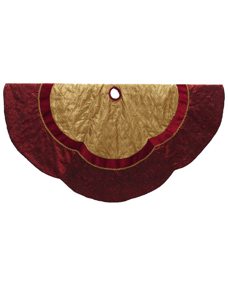 Kurt Adler 72in Red & Gold Criss-cross Scallop Tree Skirt In Red