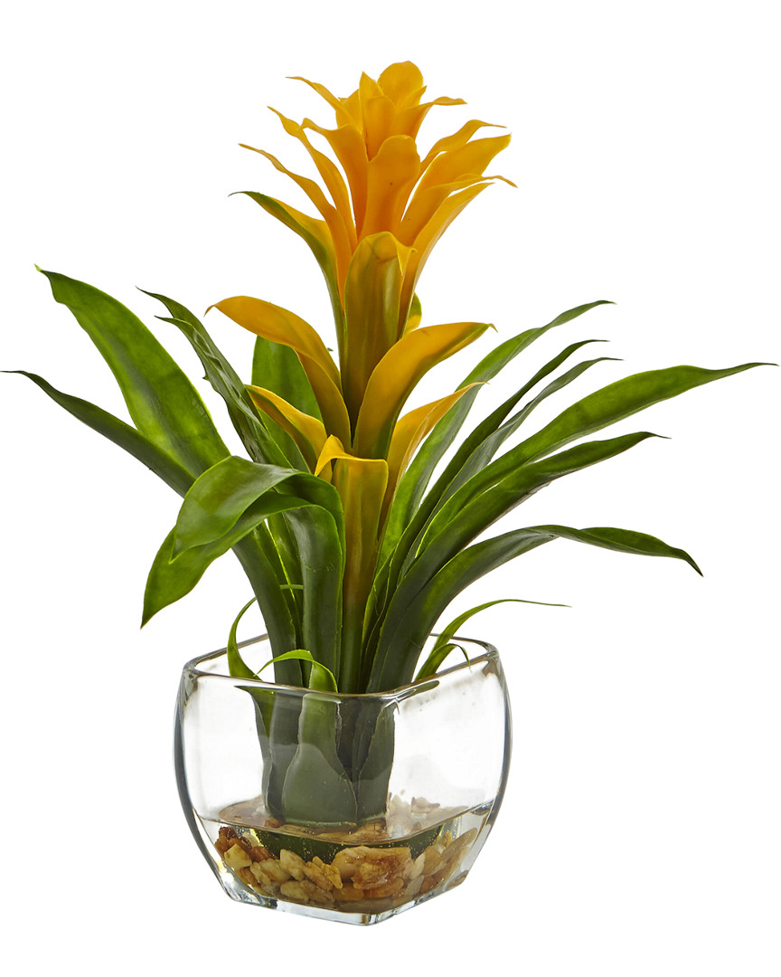 Nearly Natural Bromeliad With Glass Vase Arrangement