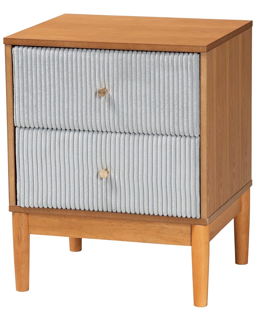 Baxton Studio Taylin Mid-century Corduroy & Wood 2-drawer Nightstand