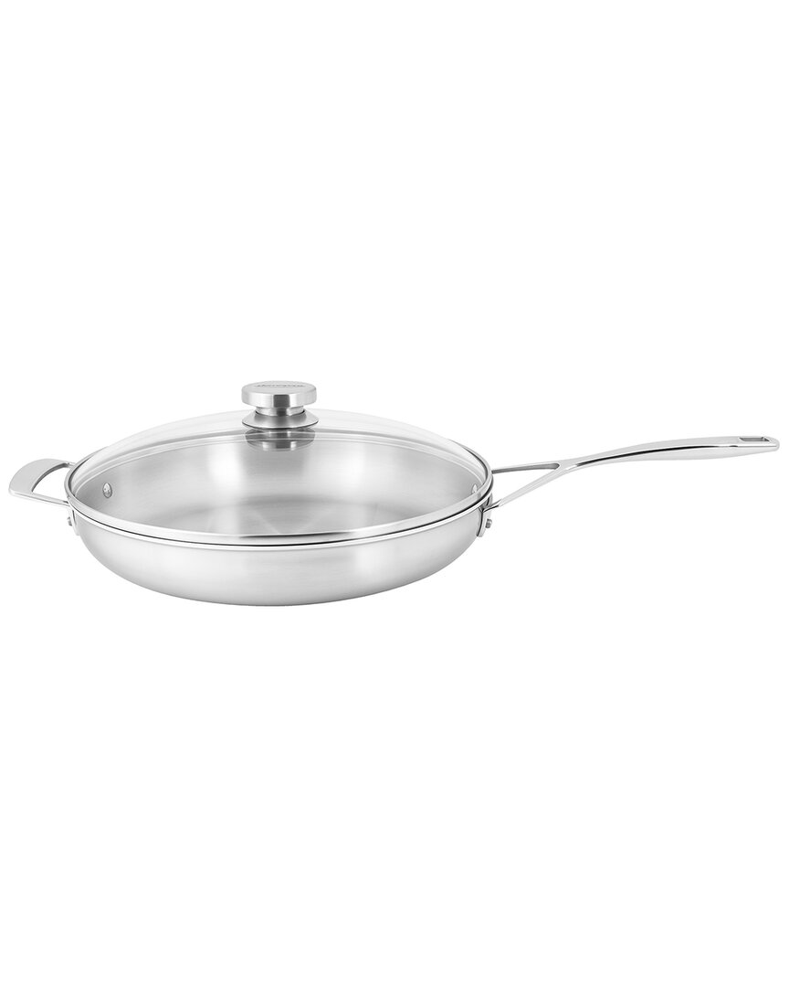 Demeyere Essential 5-ply 12.5in Stainless Steel Fry Pan With Lid In Metallic