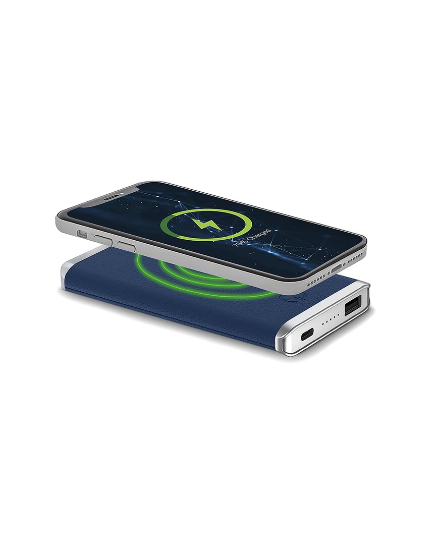 Phunkee Tree Leather Wireless Charging Power Bank In Navy