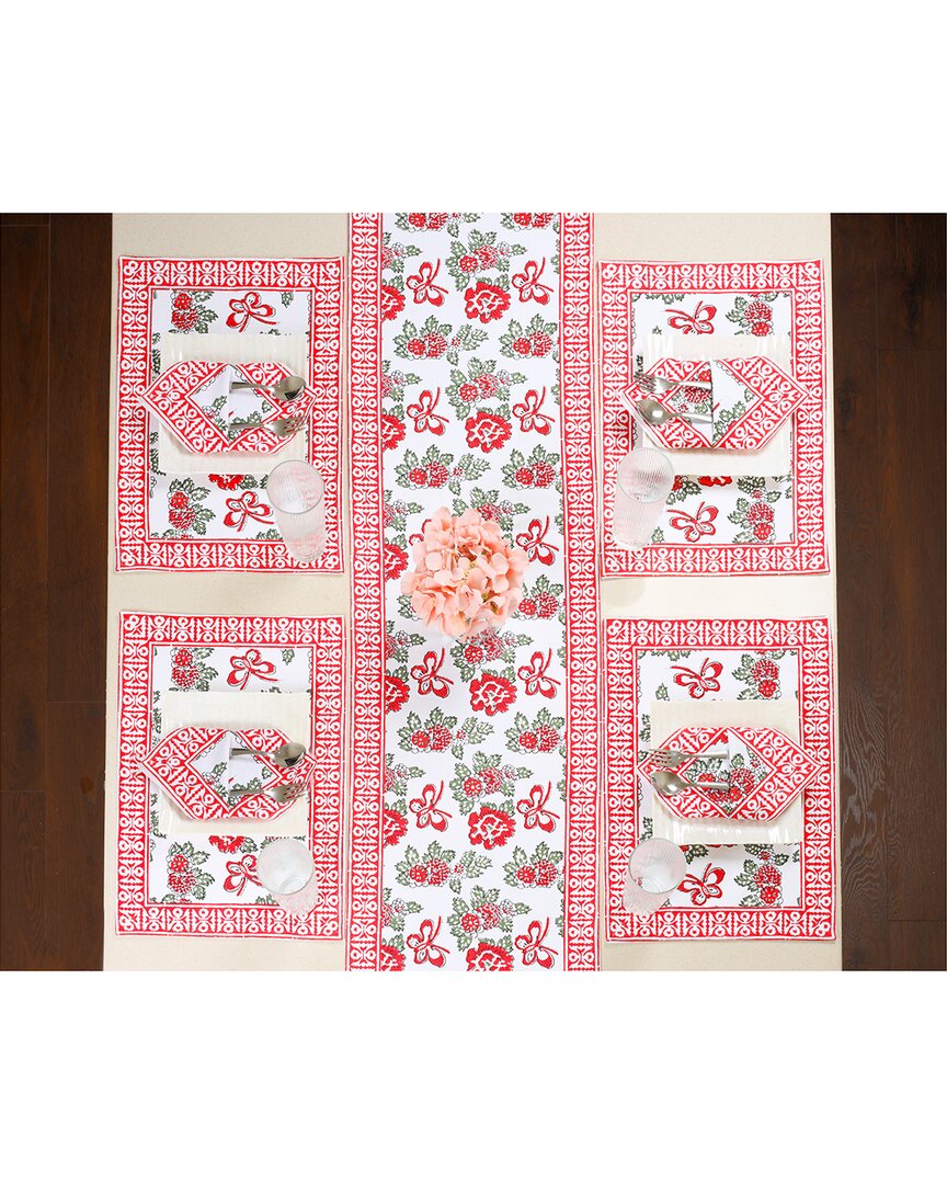 Shop Tiramisu Block Print Table Linen Set In Pink