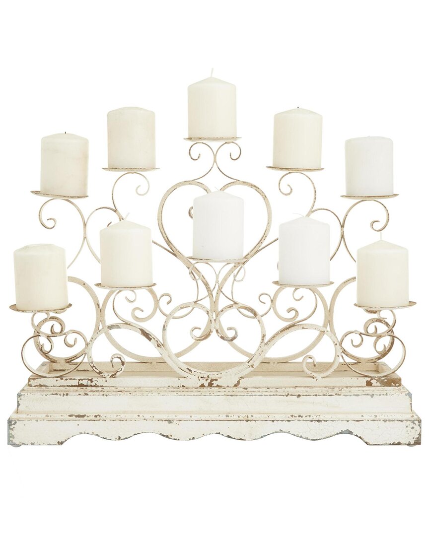 Peyton Lane White Metal Scroll Pillar 10 Plate Decorative Cand