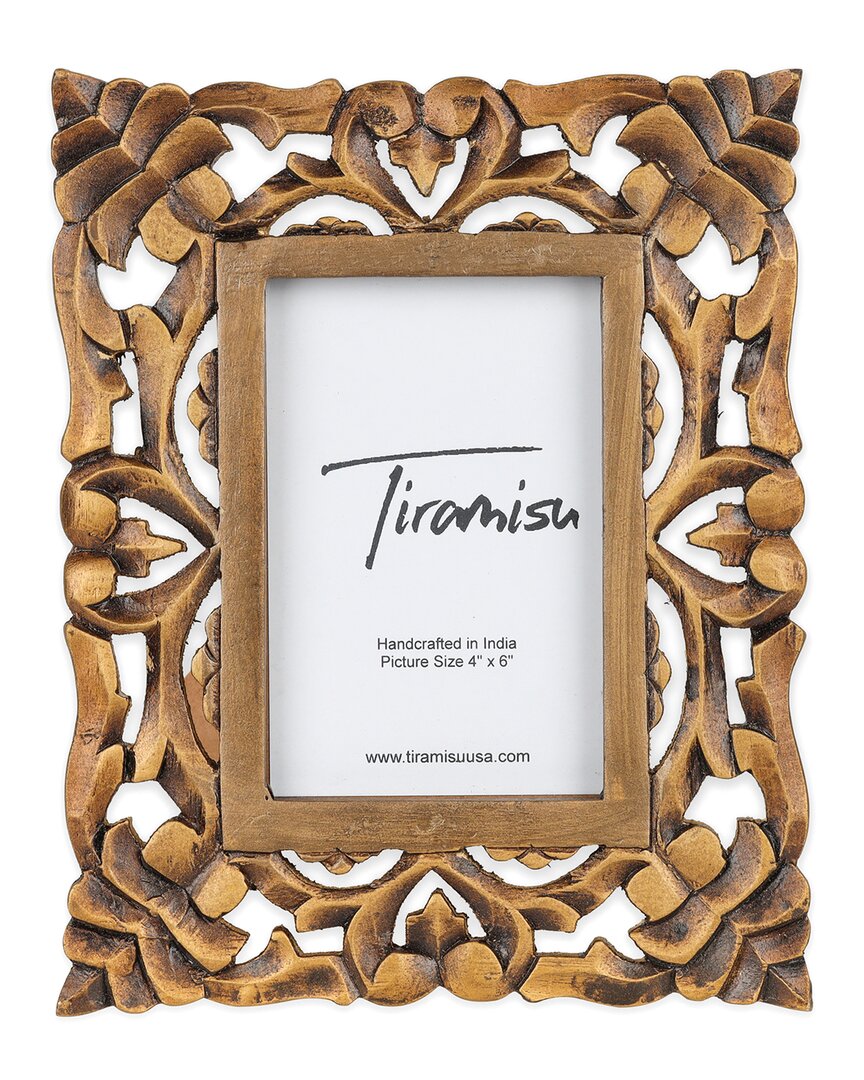 Shop Tiramisu Artisanal Heritage Wood Carving Photo Frame In Gold