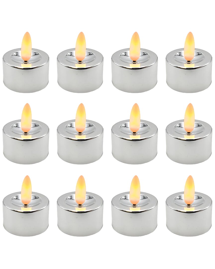 Lumabase Battery-operated 3d Wick Flame Tea Lights In Silver
