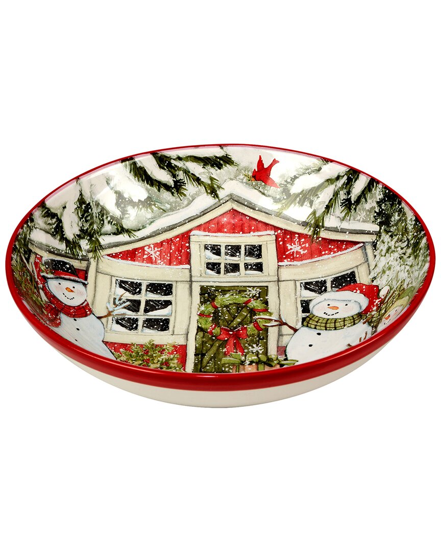 Certified International Snowman's Farmhouse Serving Bowl In Red