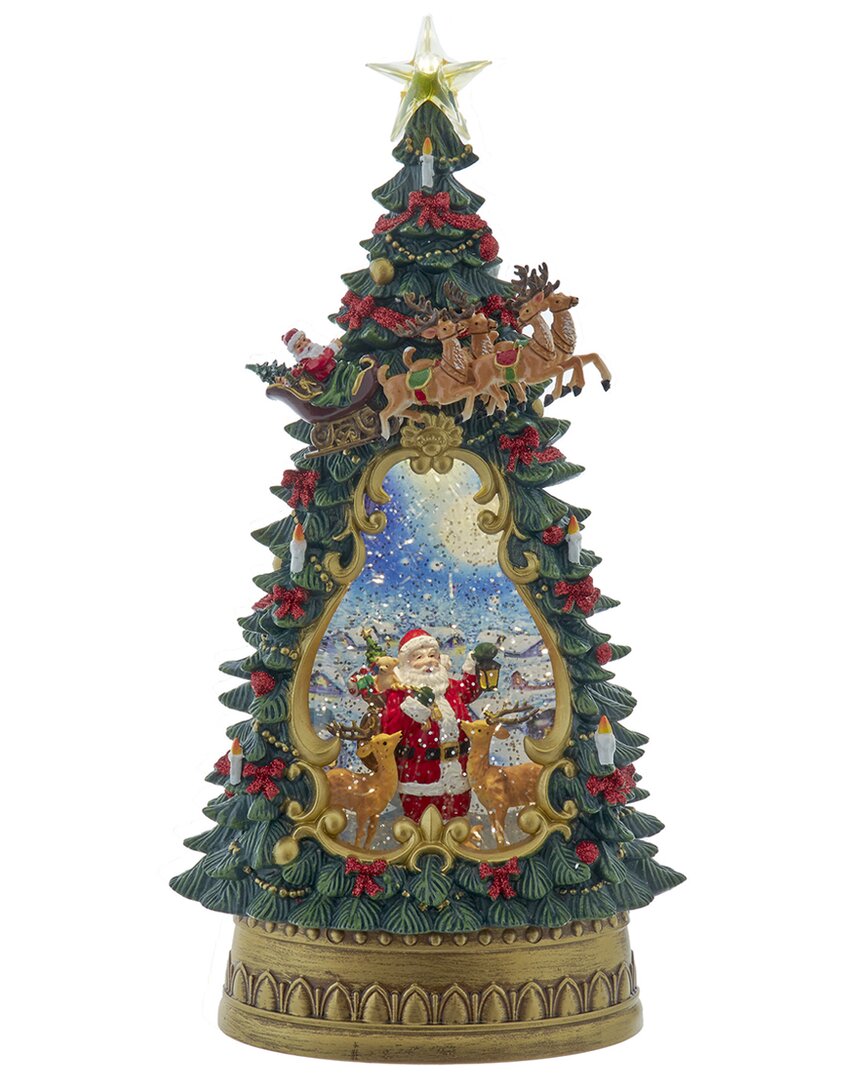 Kurt Adler 13.4-inch Battery Operated Usb Led Lighted Santa & Deer Tree Topper With Spinning Glitter In Multi
