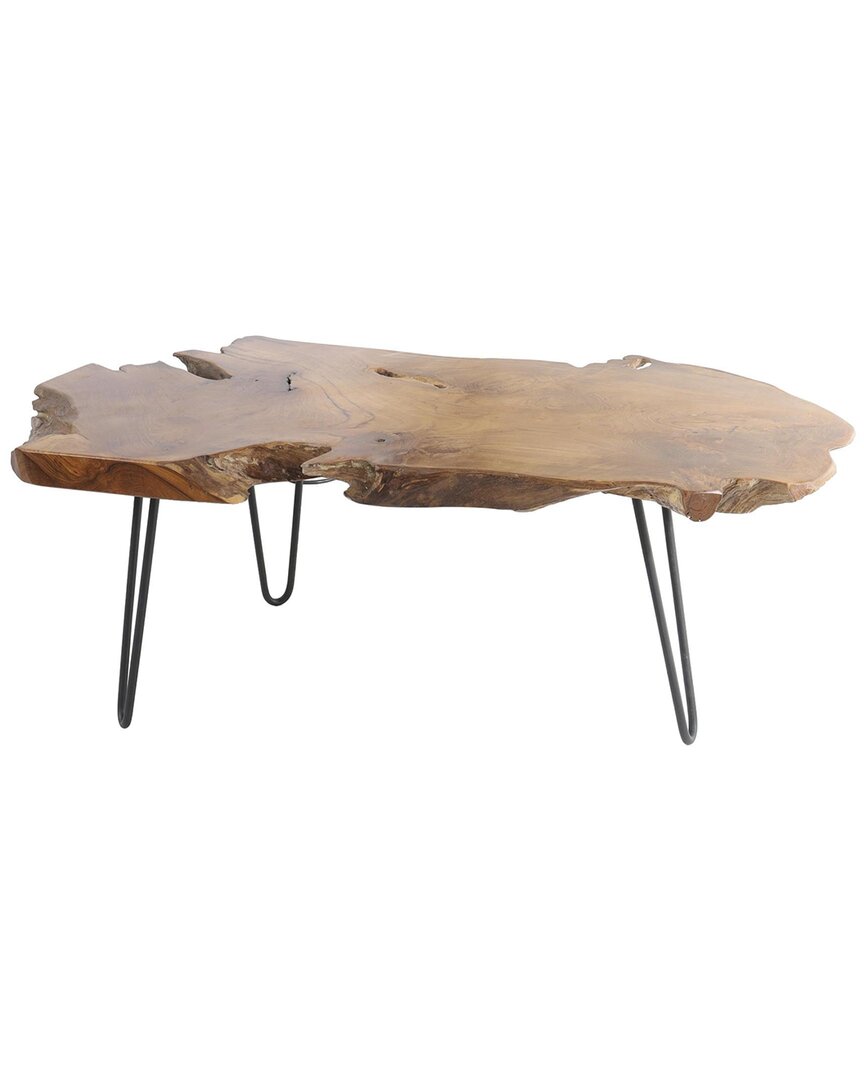 Peyton Lane Teak Wood Handmade Live Edge Living Room Coffee Table With Metal Hairpin Legs In Brown