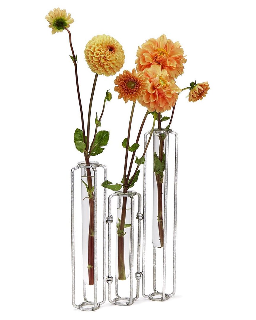 Two's Company Lavoisier Set Of 3 Hinged Flower Vases In Gray