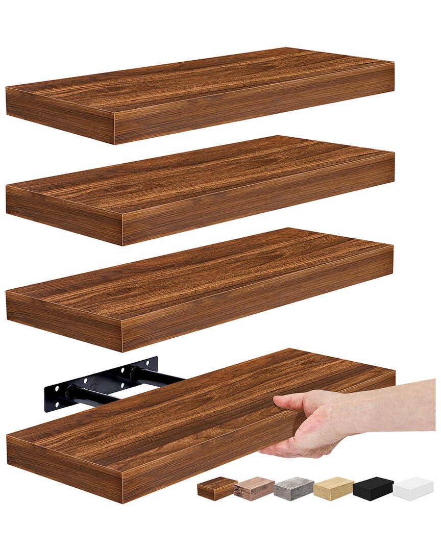 Sorbus Set Of 4 Wall Mounted Bookshelves In Brown