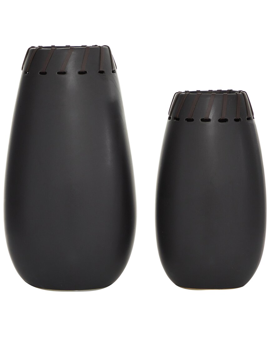 Peyton Lane Set Of 2 Black Ceramic Vase With Cut Out Patterns