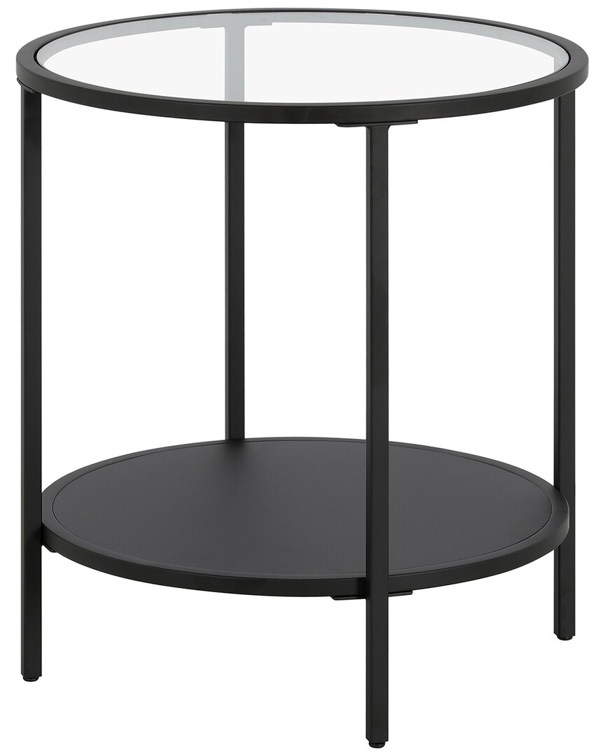 Abraham + Ivy Sivil 20 Wide Round Side Table With Metal Shelf In Black