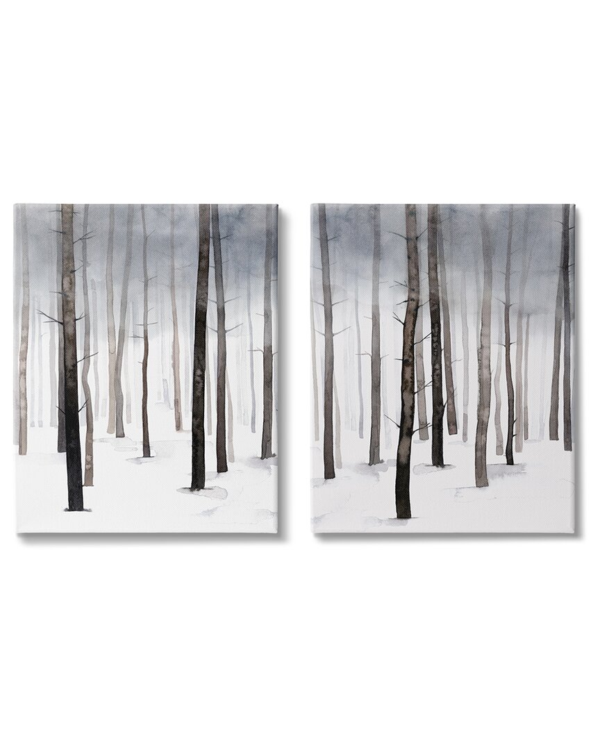 Stupell Industries Winter Snow Tree Forest Haze Eerie Cold 2pc Stretched Canvas Wall Art Set By Grace Popp In Grey