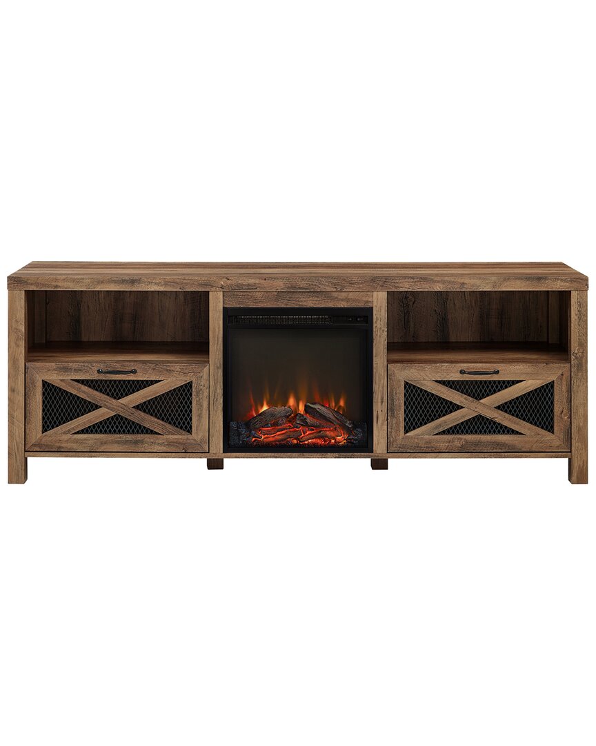 Walker Edison Industrial Farmhouse Metal Mesh Drop-down X-door 70in Fireplace Tv Stand For 80in Tvs In Brown