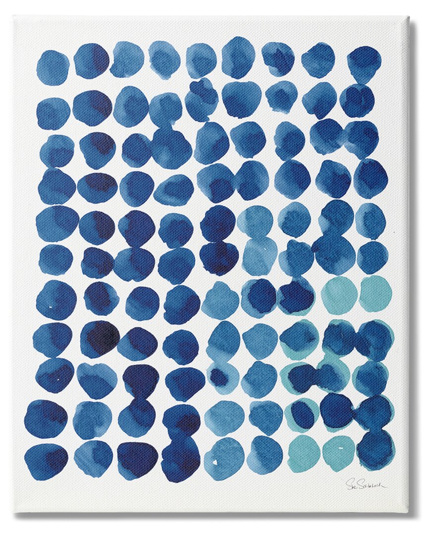 Stupell Industries Blue Polka Dot Pattern Circle Shape Grid Watercolor Stretched Canvas Wall Art By Sue Schl