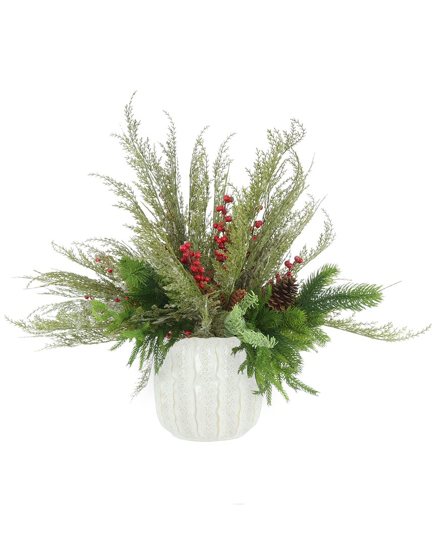 Creative Displays Handmade Holiday Centerpiece With Cedar & Berries In White