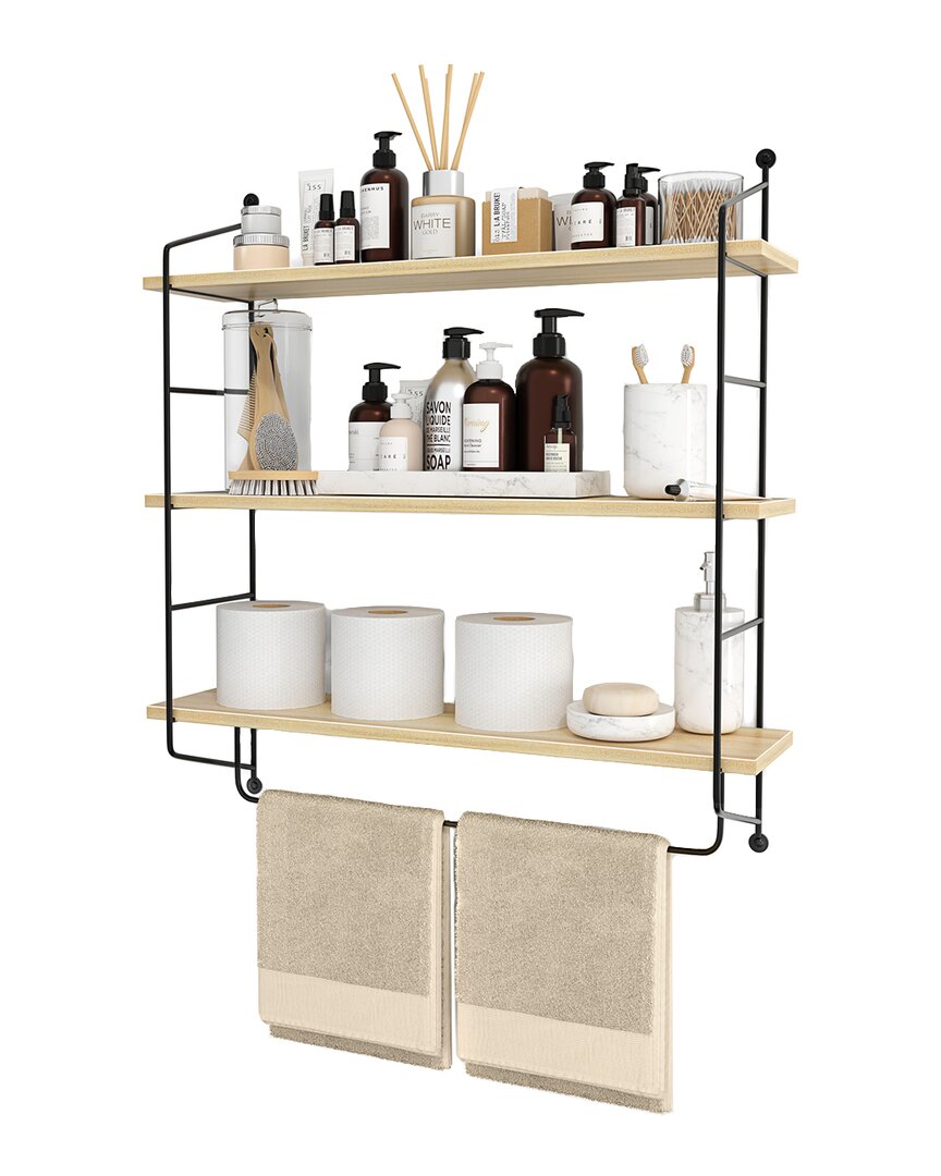 Sorbus 3-tier Maple Wooden Floating Shelves With Metal Brackets