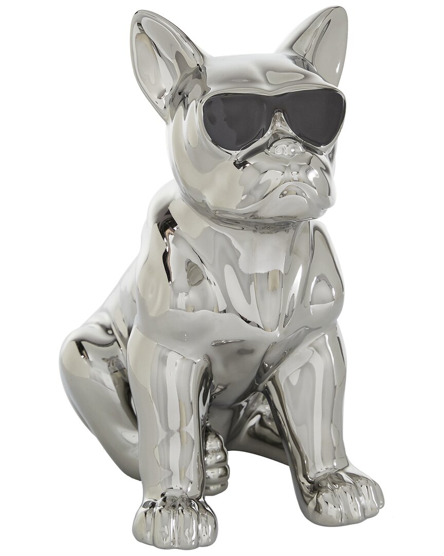 Cosmoliving By Cosmopolitan Glam Dog Ceramic  Sculpture In Silver