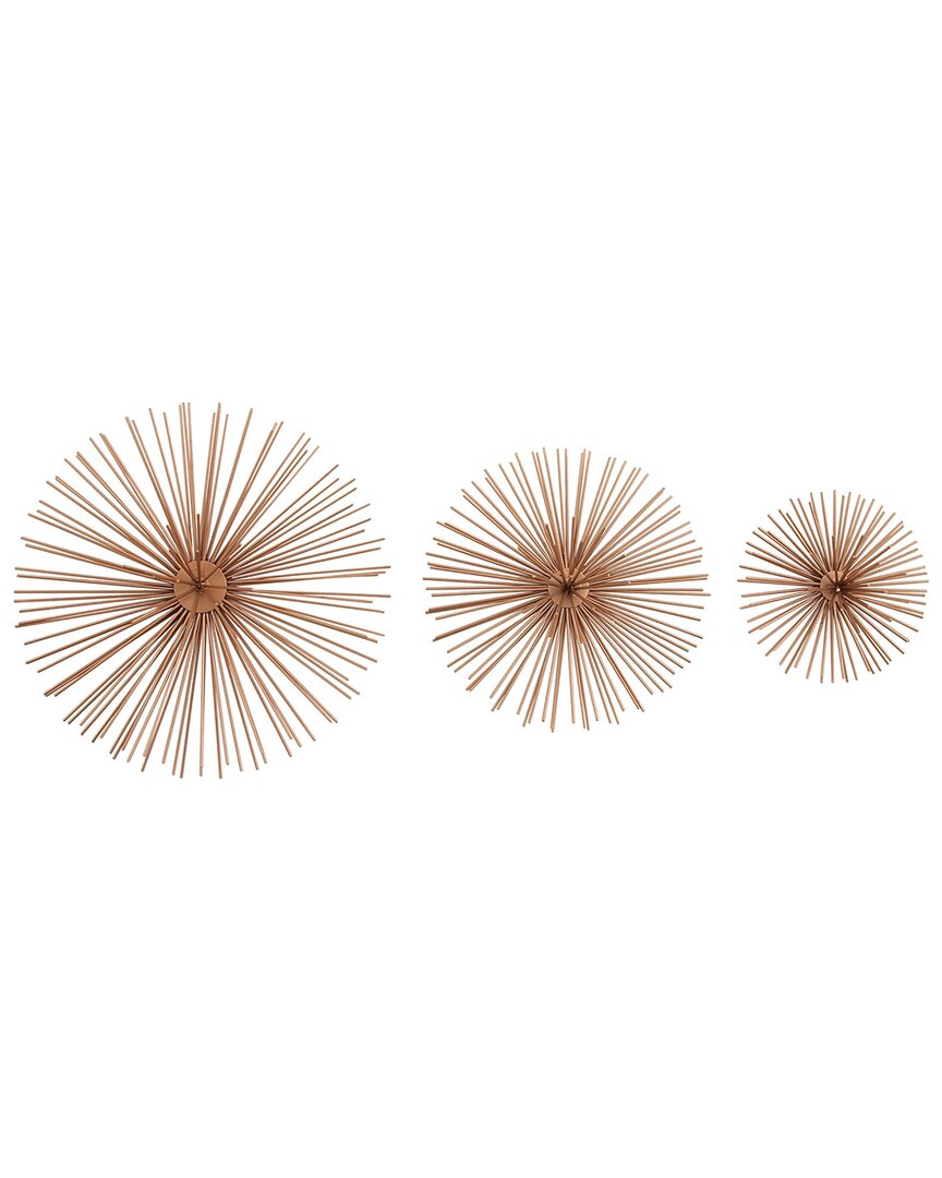 Cosmoliving By Cosmopolitan Set Of 3 Starburst Metal 3d Wall Decor In Copper