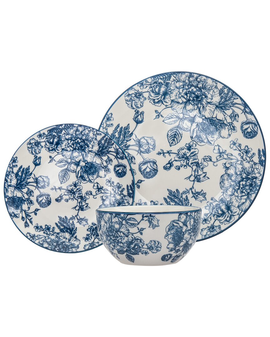 Godinger Banbury Porcelain 12 Piece Dinnerware Set In Blue