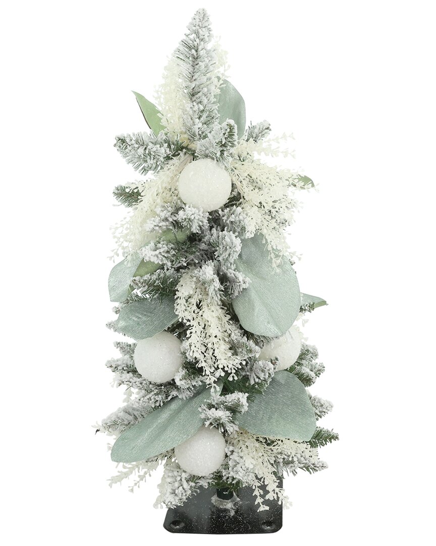 Creative Displays Handcrafted Flocked Holiday Tree With Glistening Magnolia  Leaves & Ornaments