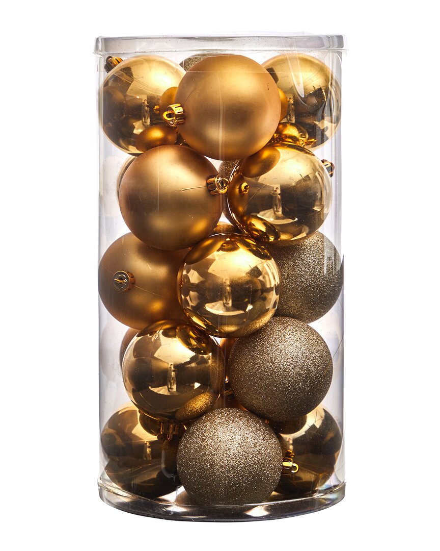 Nearly Natural Set Of 20 Shatterproof Christmas Tree Ornaments In Gold