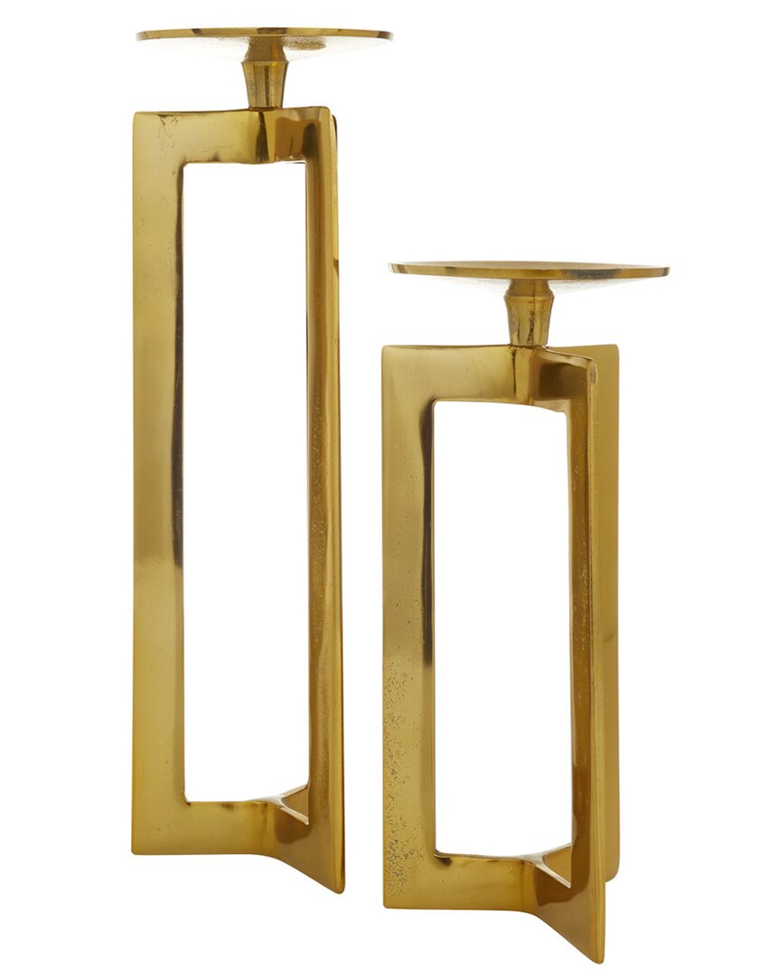 Cosmoliving By Cosmopolitan Set Of 2 Gold Candle Holders