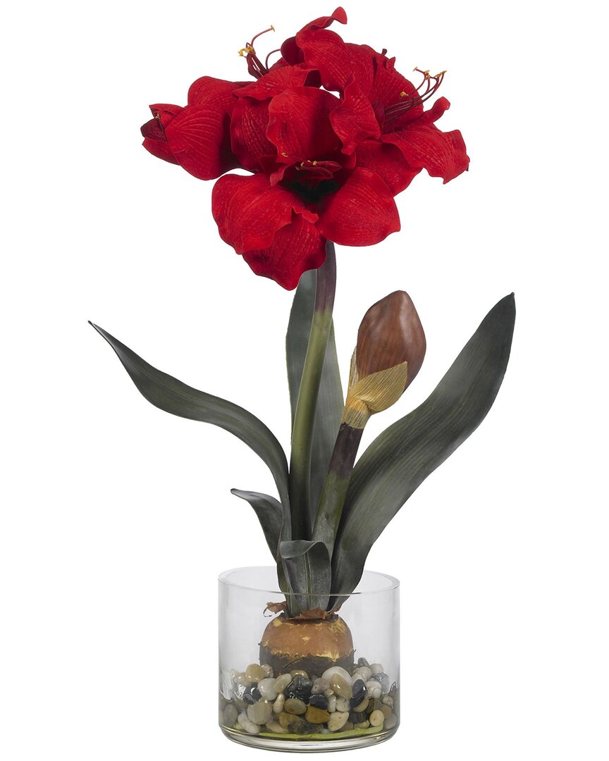 Nearly Natural Amaryllis With Round Vase In Red