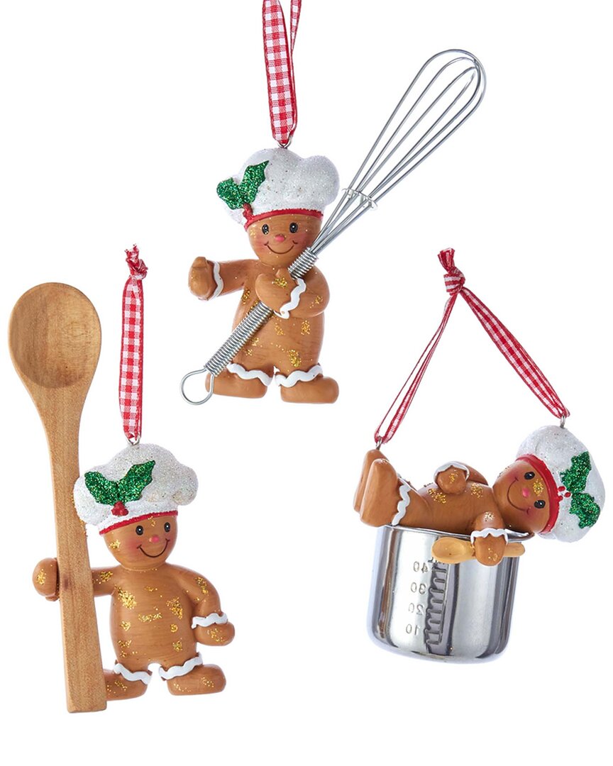 Kurt Adler Set Of 3 Gingerbread Boy Utensil Ornaments In Brown