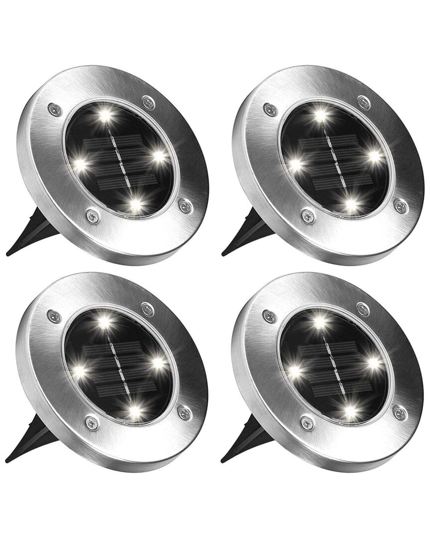 Bell + Howell 4 Led Round Outdoor Disk Lights - 4 Pack In Steel