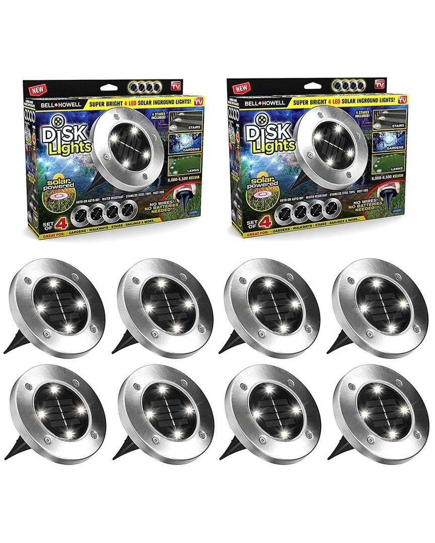 Bell + Howell 4 Led Round Outdoor Disk Lights - 8 Pack In Steel