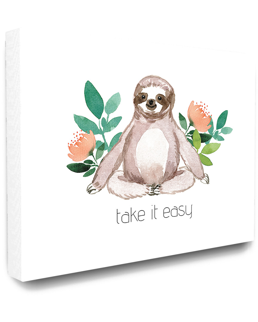 Stupell Take It Easy Peach Floral Sloth Watercolor