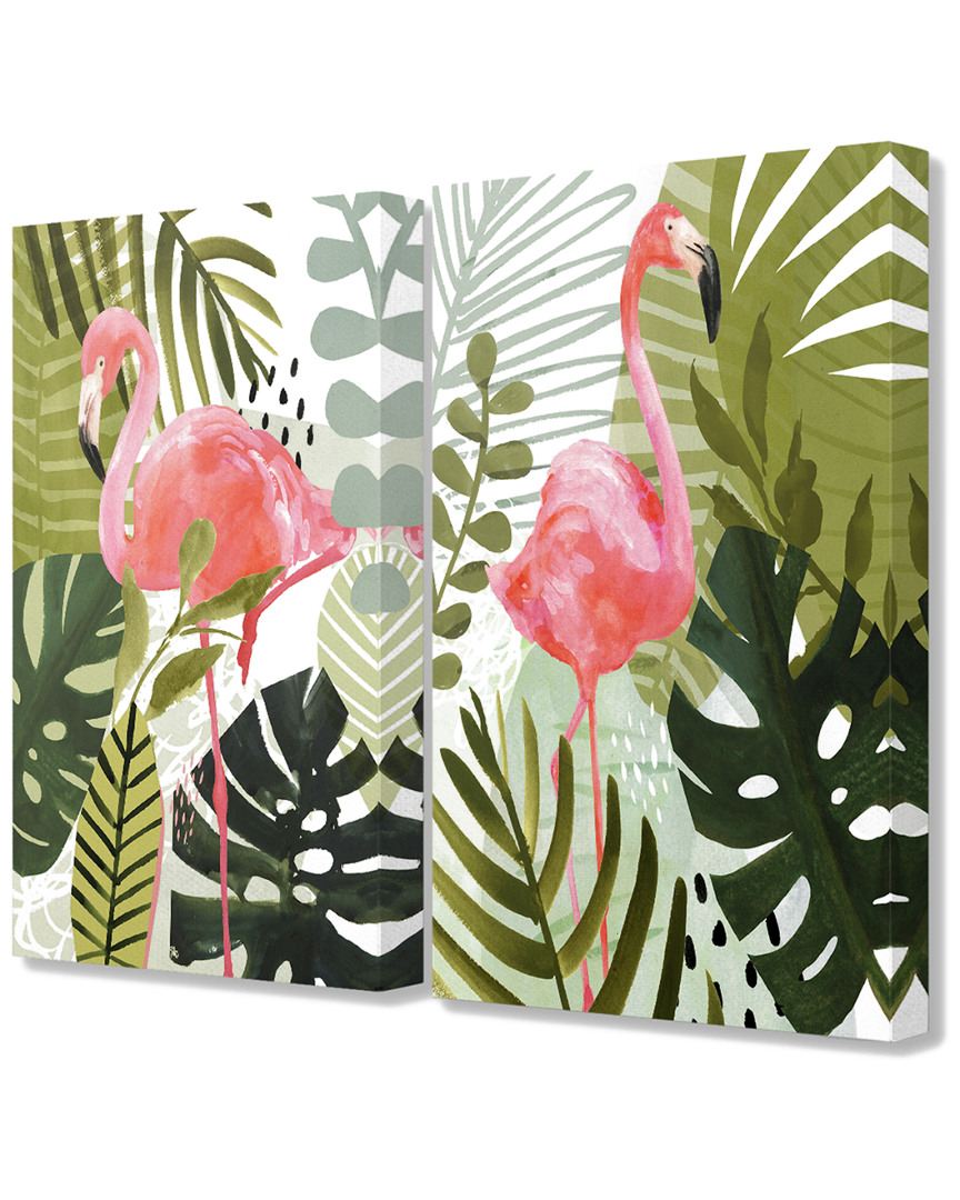 Stupell Home Decor Collection 2pc Flamingo In A Tropical Forest Flower