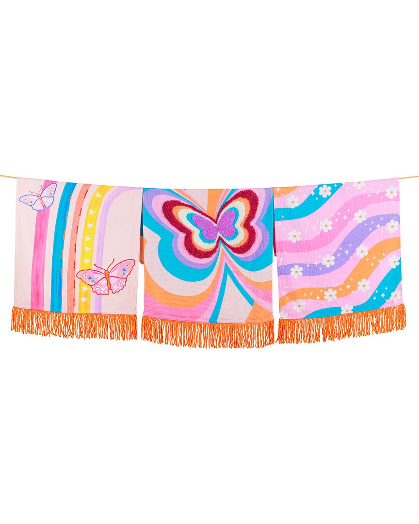 Tiramisu Set Of 3 The Groovy Gardens Artisan Kitchen Tea Towel Set In Pink