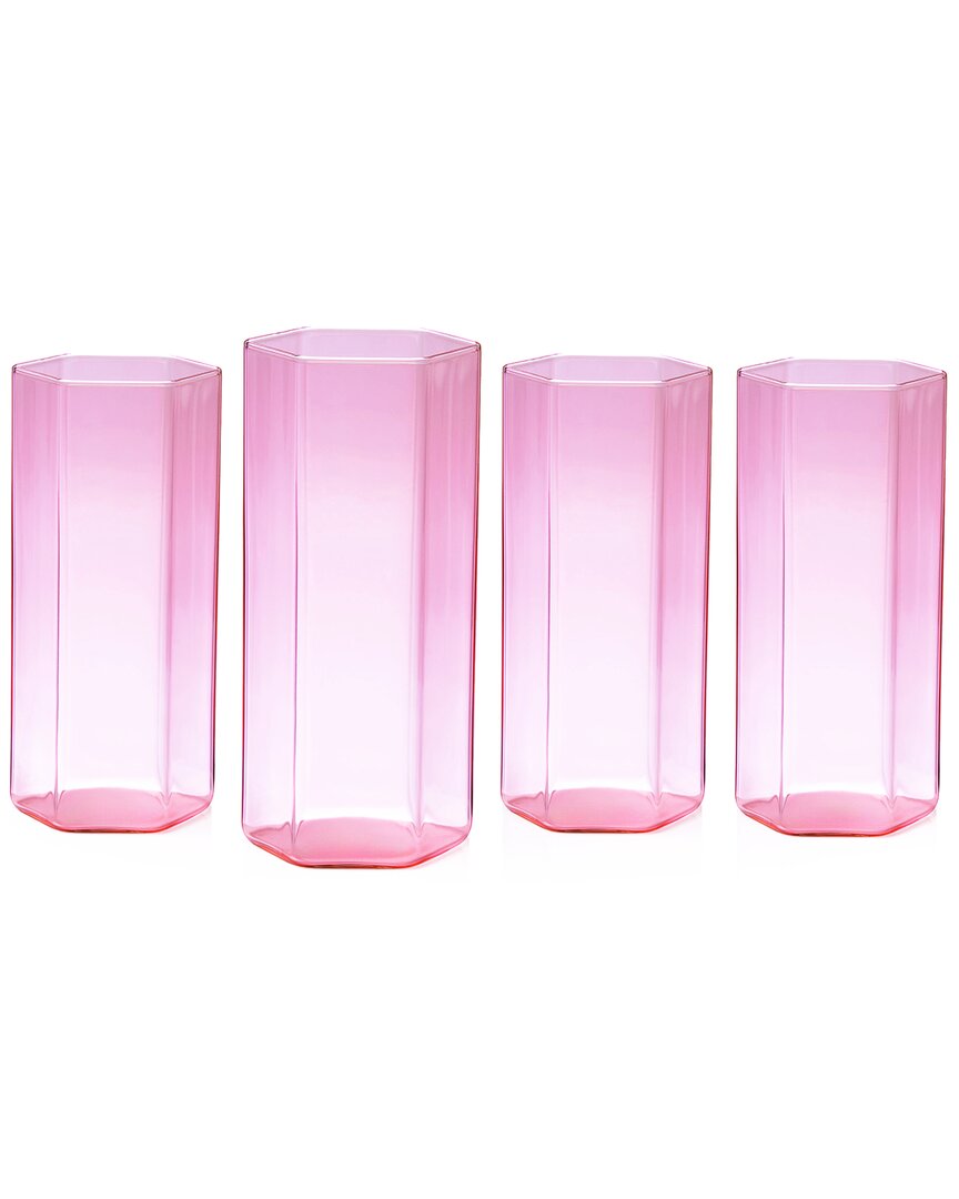 Godinger Set Of 4 Helix Pink Highballs In Pink