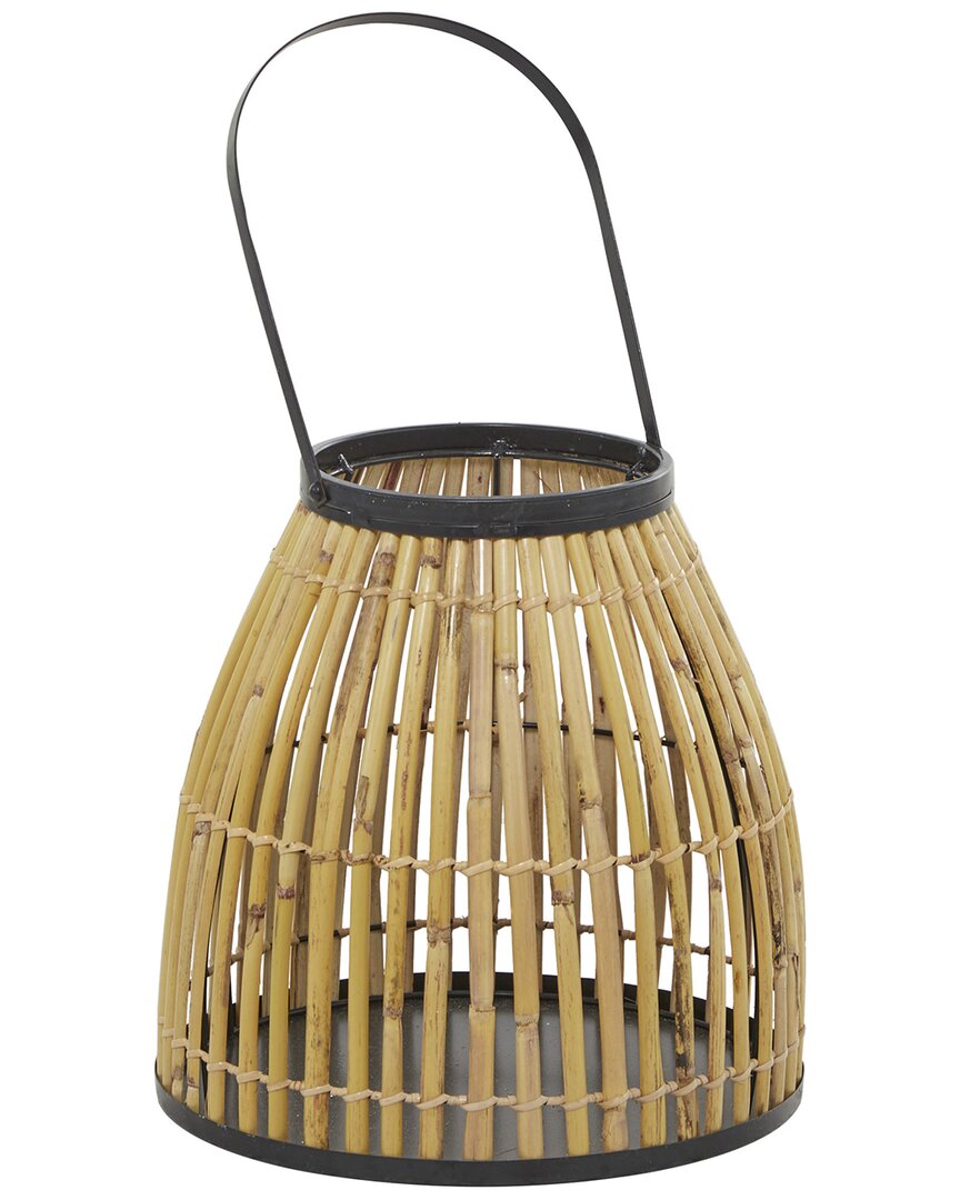 The Novogratz Brown Wicker Handmade Slatted Frame Candle Lantern With Handle
