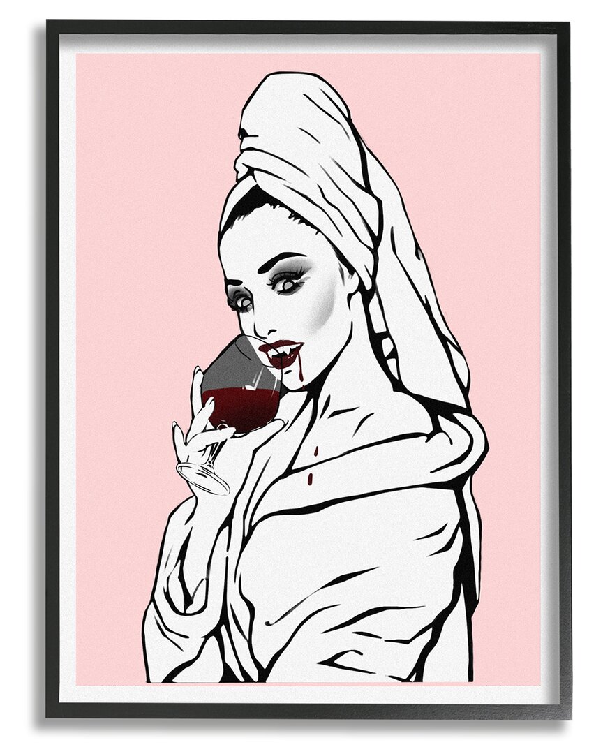 Shop Stupell Pink Vampire Fashionista Drinking Wine Framed Giclee Wall Art By Ziwei Li