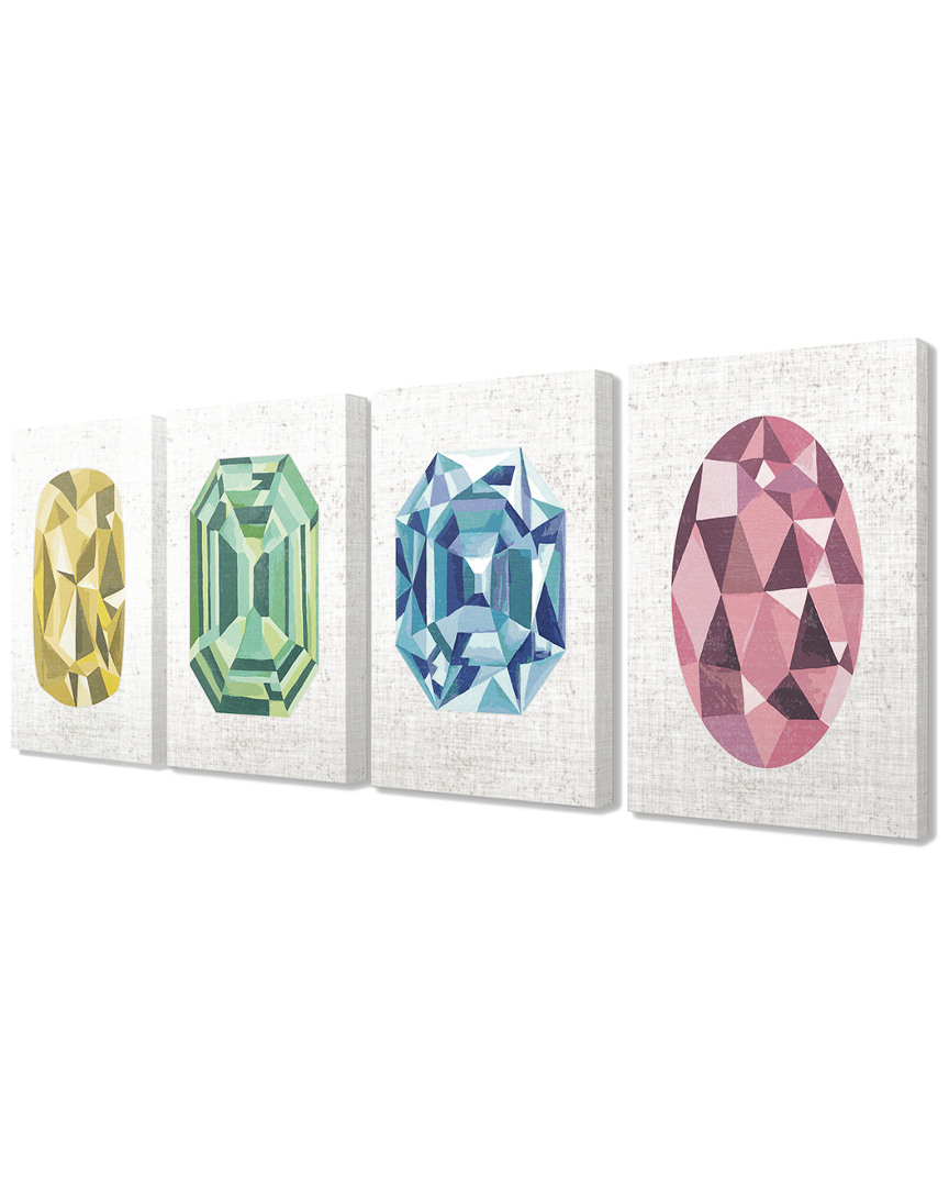 Stupell Green Yellow Blue And Pink Colorful Jewel Illustration Pattern 4pc Stretched Canvas Art Set
