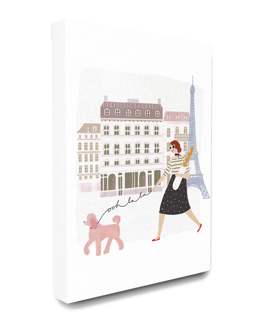 Stupell Home Decor Collection Eiffel Tower Scene Paris Girl With A Baguette Walking Her Dog