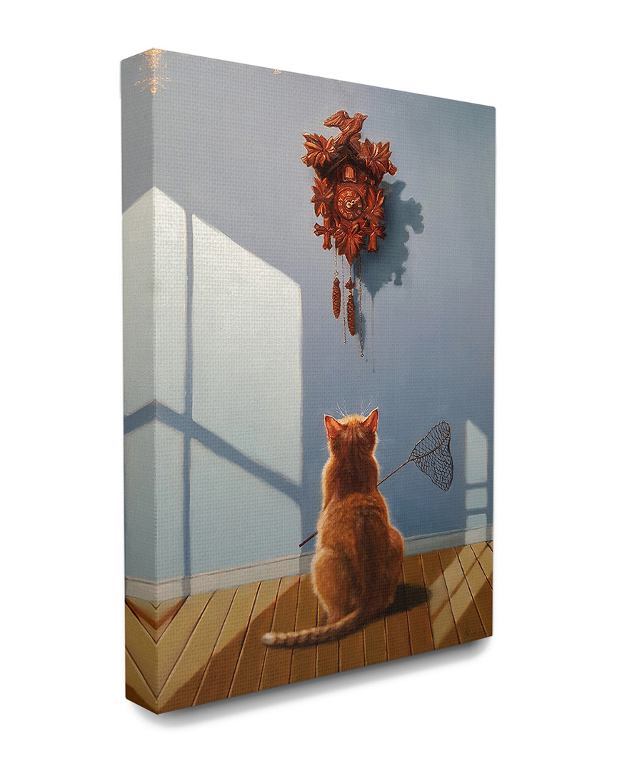 Stupell Home Decor Collection Cat Waiting For The Cuckoo Clock Funny Dramatic Painting
