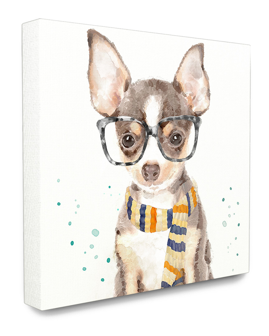 Stupell Home Decor Collection Hipster Chihuahua Puppy With Glasses And Scarf Watercolor