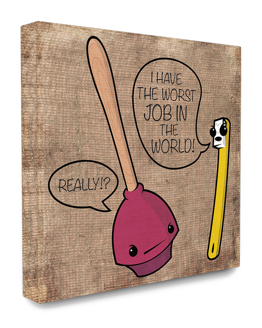 Stupell Toothbrush & Plunger Cartoon Humor Bath
