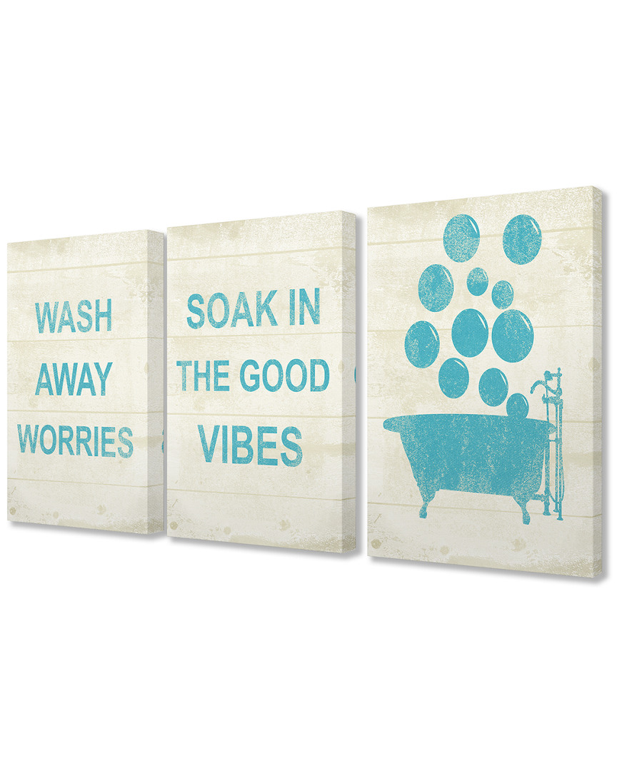 Stupell Wash Away Soak Vibes Bathtub 3pc Stretched Canvas Art Set