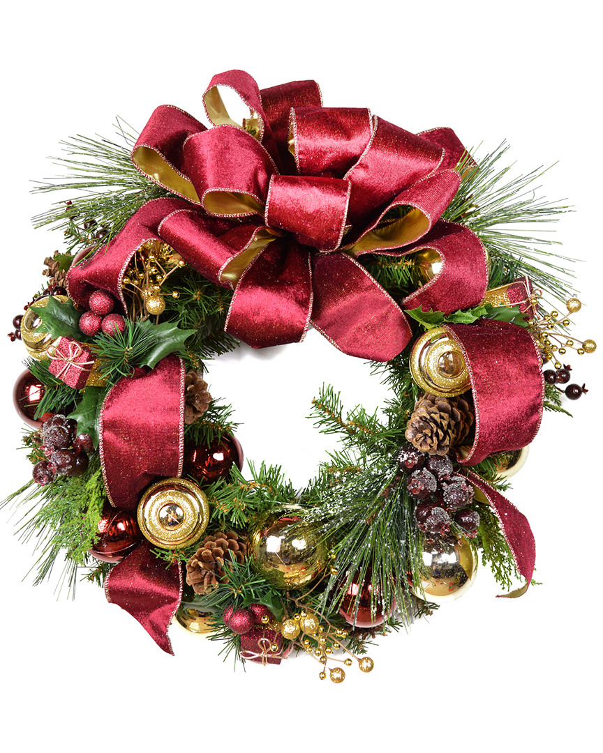 Shop Creative Displays 20in Burgundy & Gold Decorated Evergreen Wreath