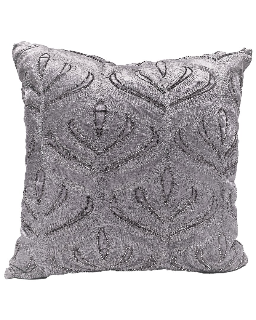 Harkaari Embroidered Embellished Lotus Design Throw Pillow In Taupe