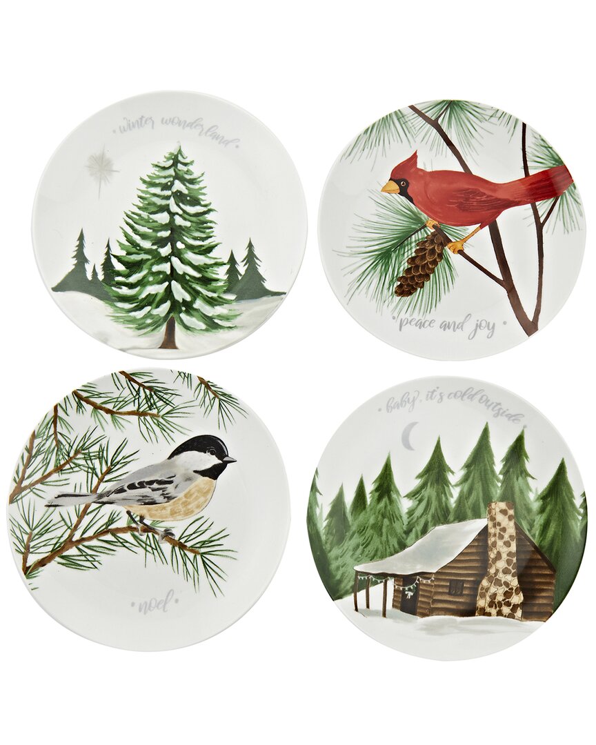 Godinger Christmas Set Of 4 Winter Forest Dessert Plates In Red