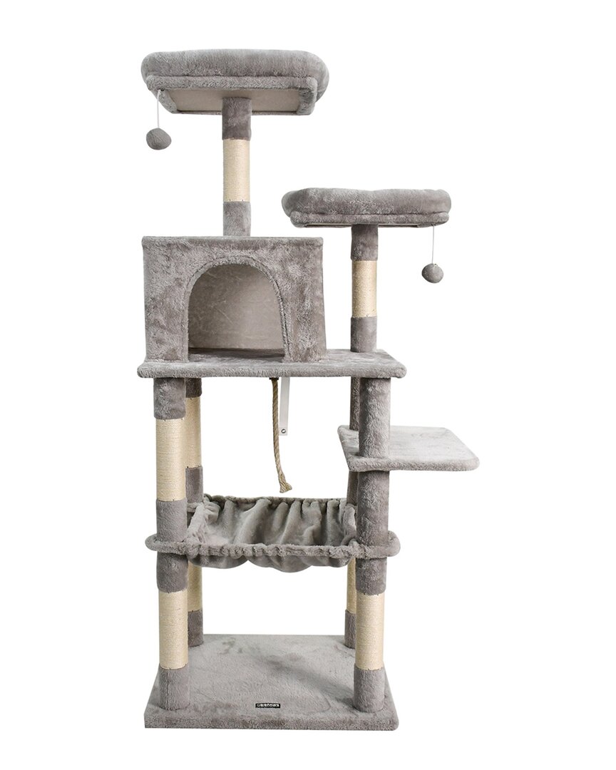Jespet Multi-level 63-in Faux Fur Cat Tree & Condo With H In Gray