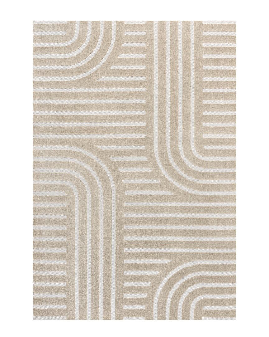 Jonathan Y Anders High-low Midcentury Modern Arch Stripe Two-tone  Indoor/outdoor Area Rug In Beige
