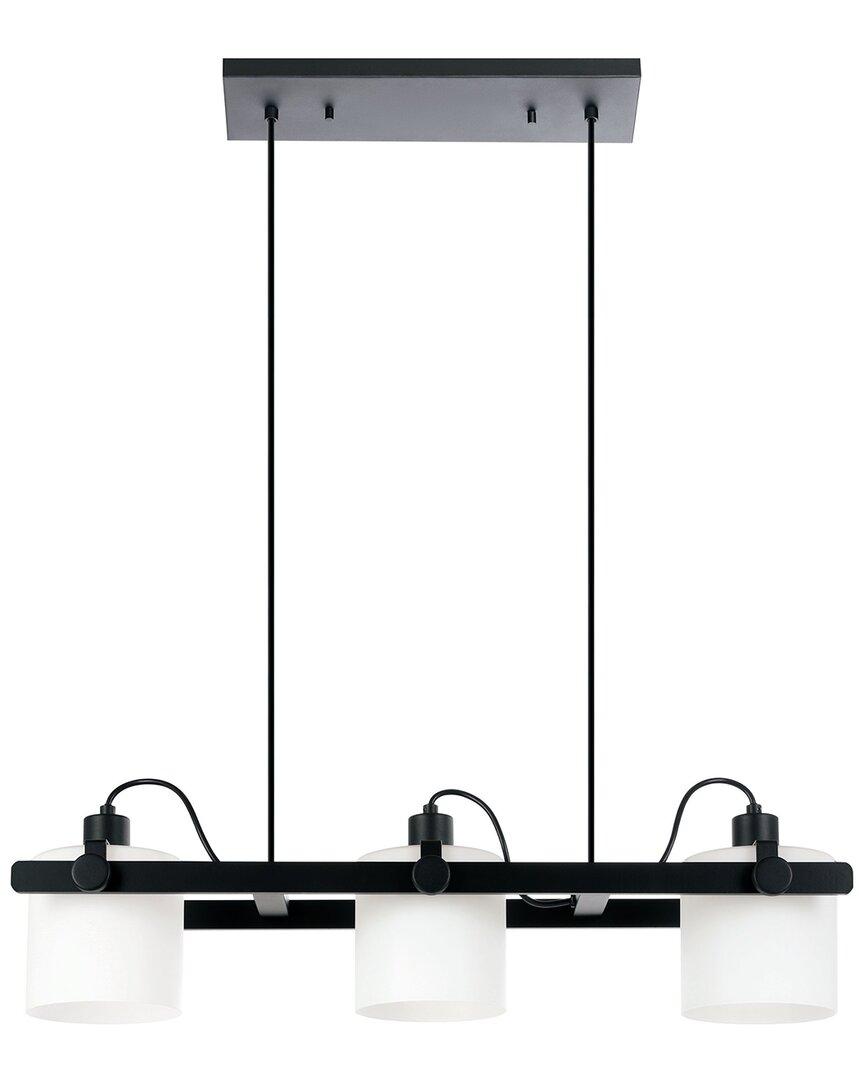 Eglo Drummond 3 Light Linear Pendant With Black Finish & White Cylinder Shaped Glass Shades