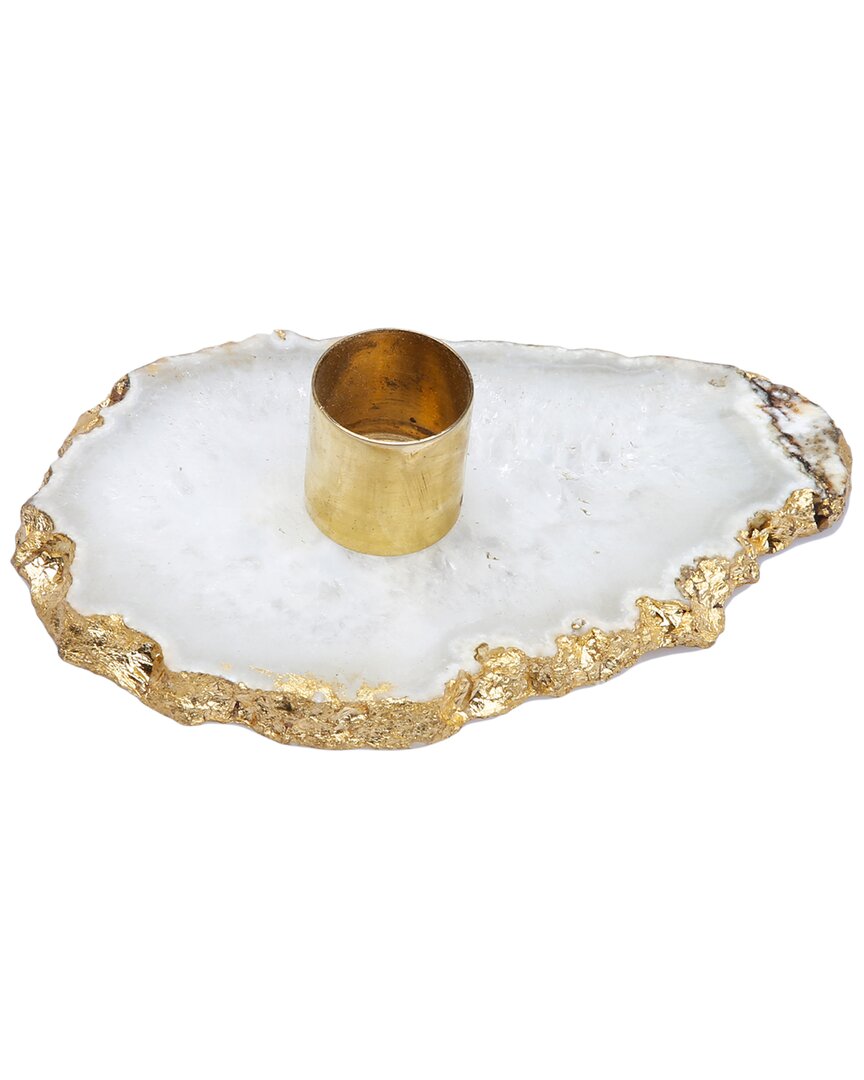 Alice Pazkus Flat Agate Stone Candle Holder In Gold